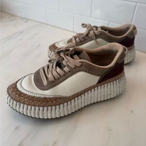 Chloe Nama Leather and Suede Women's Sneakers in White, Brown, and Tan EU37